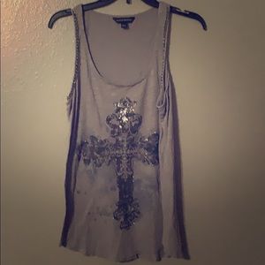 Grey cross tank top